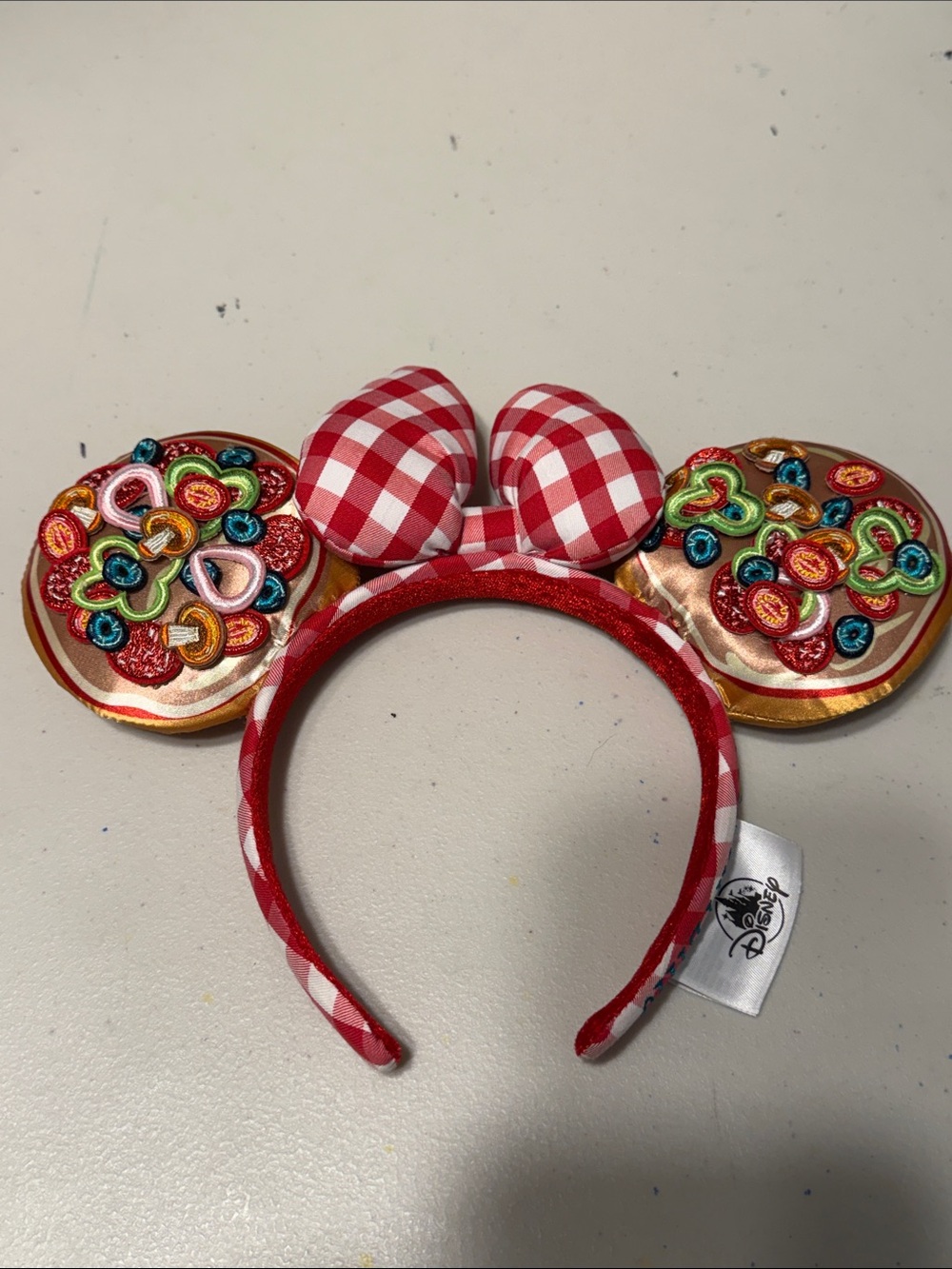 Disney Red Gingham Minnie Ear Headband with Multicolor Embellished Ears